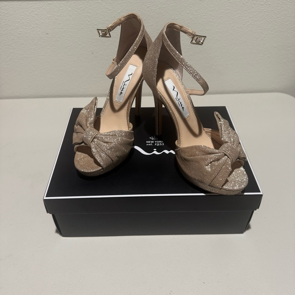 Nina Floise Bow Ankle Strap Open Toe Heels